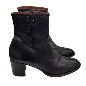 Hispanitas Black Pointed Toe Studded Leather Heeled Ankle Boots SZ 42